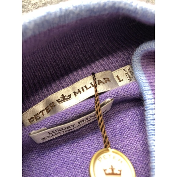 Peter Millar Sweater Mens Large Purple Argyle 1/4 Zip Mock Neck Golf Pullover - Picture 5 of 9